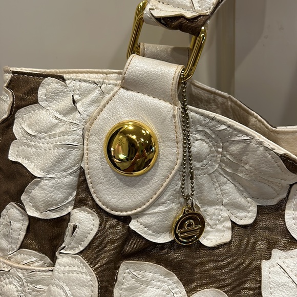 Like NEW! VINTAGE BIG Buddha Expresso brown w/ White Abstract flowers Bag - Picture 2 of 13